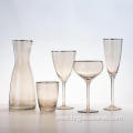 Amber color crystal glass wine cup tumber with vertical line